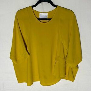 Oakie Campre Oversized Yellow Silk Half Sleeve Scoop Neck Lagenlook Blouse S